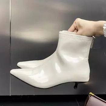 Eilyken 2025 Осень Зима Сексуальные Лакированные Кожаные Острый Носок Женские Ботильоны Модные Молнии Тонкие Туфли На Низком Каблуке