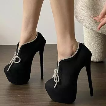 Eilyken 2025 Весна Бабочка-узелок Женские Туфли-лодочки Сексуальные Фетиш Туфли на Ультра-Высоких Каблуках Дизайнерские Платформы Вечерние Выпускные Босоножки 35 чёрный