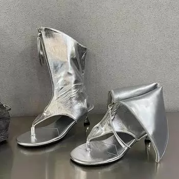 Eilyken, элегантные женские ботильоны в уличном стиле с открытым носком, сандалии на тонком низком каблуке с кисточками и молнией на пятке