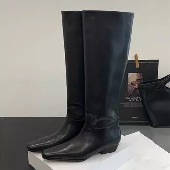 Eilyken Autumn Winter Soft Leather Women s Knee High Boots Square Heels Comfortable Ladies Shoes Botas Largas Mujer 35