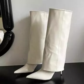 Eilyken Autumn Winter Women Knee-High Boots Fashion Pointed Toe Shoes Sexy Thin High Heels Stripper Party Booties