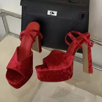 Eilyken Chunky Platform Square Toe Woman Sandals Elegant High Heels Buckle Strap Wedding Banquet Prom Ladies Shoes 35 чёрный