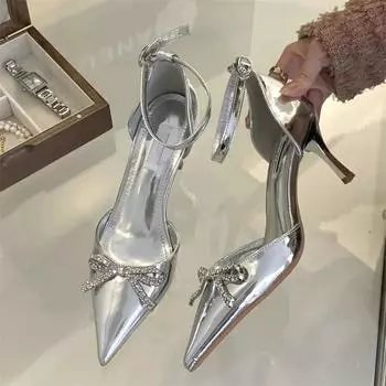 Eilyken CRYSTAL женские туфли-лодочки с острым носком и пряжкой на ремешке, сандалии на тонком высоком каблуке, весенне-осенняя элегантная обувь