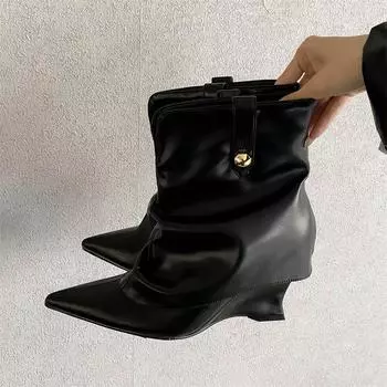 Eilyken Design Style плиссированные танкетки на высоком каблуке женские ботильоны в уличном стиле лаконичные туфли с острым носком для банкета