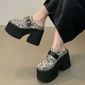Eilyken, дизайнерские стильные женские шлепанцы на массивной платформе с круглым носком, модные шлепанцы на высоком каблуке с толстым дном и пряжкой на ремешке 34 чёрный