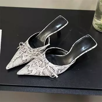 Eilyken/дизайнерские женские шлепанцы на тонком низком каблуке с ремешком, модные туфли без шнуровки с острым носком и открытой пяткой на банкетном мюли