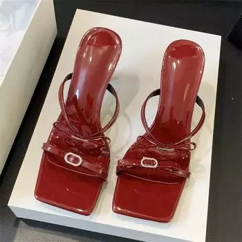 Eilyken/дизайнерские женские тапочки с узким ремешком и квадратным носком на тонком каблуке, пикантные летние туфли для свадебной вечеринки с узлом-бабочкой