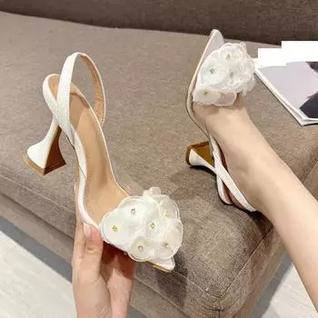 Eilyken/дизайнерские женские туфли-лодочки на высоком каблуке с острым носком и цветком, прозрачные женские туфли-лодочки из ПВХ, вечерние элегантные женские туфли на высоком каблуке 35 белый