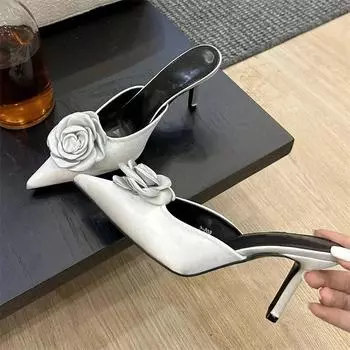 Eilyken дизайнерские женские туфли-лодочки с острым носком и цветочным принтом, модные шлепанцы на тонком высоком каблуке, женские шлепанцы 35 чёрный