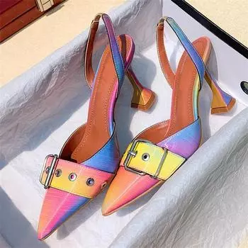 Eilyken Элегантные камуфляжные туфли с острым носком, женские туфли-лодочки, дизайнерские туфли с пряжкой на высоком каблуке, свадебные туфли для банкета 34 разноцветный