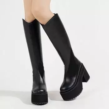 Eilyken/Ковбойские сапоги на молнии размера 34–42, женские сапоги до колена с круглым носком, зимние женские сапоги на высоком каблуке, Botas De Mujer