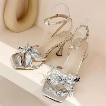 Eilyken/летние дизайнерские сандалии с узлом-бабочкой, женские банкетные туфли с пряжкой и ремешком, модные туфли на высоком каблуке с квадратным носком