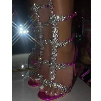 Eilyken/летние пикантные сандалии на шпильке с открытым носком и стразами, женские сандалии с пряжкой на щиколотке и ремешком с кристаллами, узкие сандалии