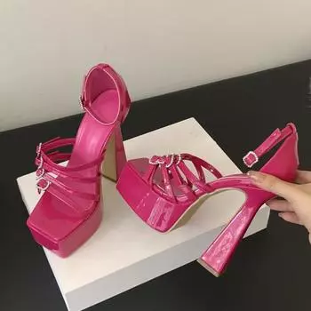 Eilyken/летние сандалии на квадратном каблуке с узким ремешком и пряжкой, женские банкетные туфли с открытым носком и ремешком на щиколотке, Zapatos De Mujer