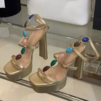 Eilyken Летние женские босоножки с открытым носком, модная платформа, узкий ремешок с пряжкой, квадратный каблук, обувь для вечеринок 35 белый