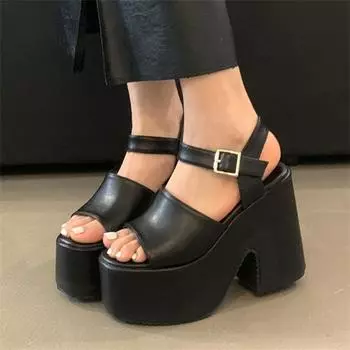 Eilyken/летние женские босоножки в римском стиле на массивной платформе, на танкетке и высоком каблуке, лаконичные вечерние туфли с открытым носком и пряжкой и ремешком 34 белый