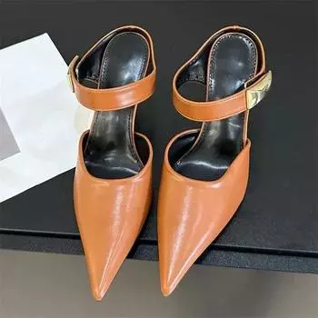 Eilyken/Модные лаконичные женские тапочки с острым носком, элегантные туфли-лодочки с металлической пряжкой на крючках, туфли-лодочки без каблука, шлепанцы