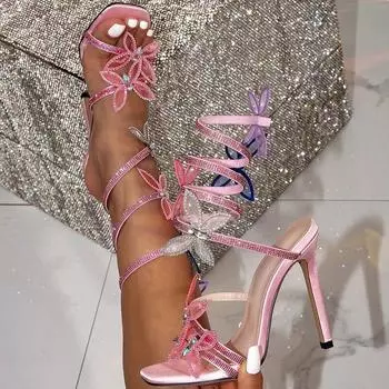 Eilyken, модные пикантные сандалии с открытым носком и кристаллами, с ремешком на щиколотке, женские туфли-лодочки на высоком каблуке-шпильке, для банкета, вечеринки