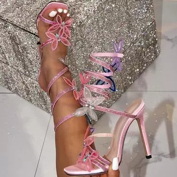 Eilyken, модные пикантные сандалии с открытым носком и кристаллами, с ремешком на щиколотке, женские туфли-лодочки на высоком каблуке-шпильке, для банкета, вечеринки 36 чёрный