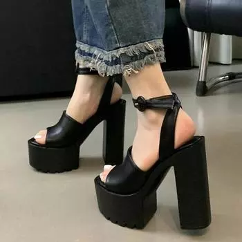 Eilyken модные женские босоножки на очень высоком каблуке, летние туфли на толстой платформе с пряжкой на ремне, большие размеры 34-43 43 чёрный