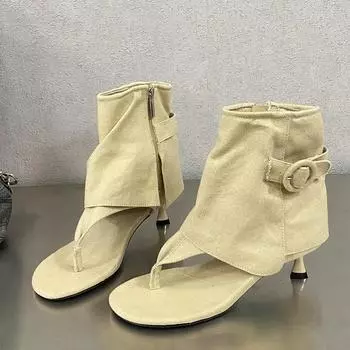 Eilyken Модные женские ботильоны с пряжкой на носке, сандалии в уличном стиле, шлепанцы на тонком низком каблуке с боковой молнией