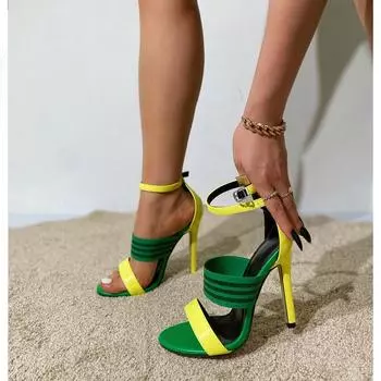 Eilyken/Модные женские сандалии на высоком каблуке с открытым носком, летние туфли с узким ремешком и пряжкой, пикантные вечерние стриптизерши, Zapatos De Mujer 35 зелёный