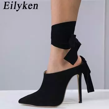 Eilyken/Новинка 2023 года, женские туфли-лодочки с острым носком на шнуровке, модные шлепанцы на высоком каблуке, сандалии, вечерние туфли для выпускного вечера