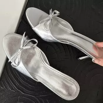 Eilyken/Новое поступление, летние розовые женские шлепанцы с узлом-бабочкой, элегантные женские шлепанцы на тонком низком каблуке для стриптиза