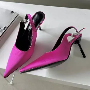 Eilyken Новые модные шелковые женские туфли-лодочки с острым носком, сандалии в лаконичном стиле, туфли-мюли на высоком каблуке с пряжкой и ремешком