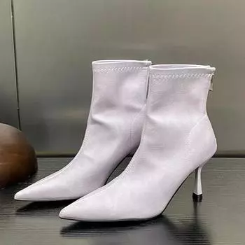 Eilyken Новые сексуальные ботильоны на тонком высоком каблуке карамельного цвета, женские туфли с заостренным носком, модные короткие ботильоны «Челси» 35 чёрный