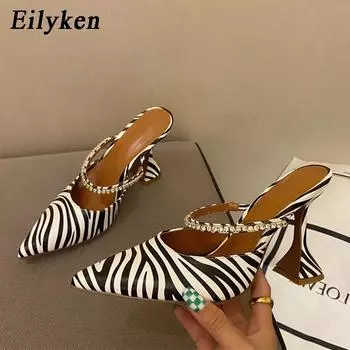 Eilyken/новые женские туфли-лодочки с зеброй, модные свадебные туфли на высоком каблуке с открытой пяткой и кристаллами, необычный стиль, свадебные туфли для невесты 35 белый
