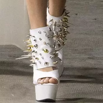 Eilyken Новый дизайн заклепки открытый носок женские босоножки модные толстые платформы супер тонкие высокие каблуки Pole Dance обувь 35 белый