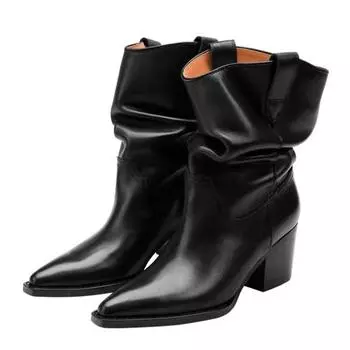 Eilyken осень-зима дизайн плиссированные остроносые женские ботильоны модные квадратные низкие каблуки вечерние ботильоны в стиле панк обувь 35 чёрный