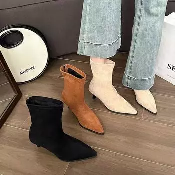 Eilyken осень зима остроносые ботильоны женские дизайнерские винтажные тонкие туфли на низком каблуке современные короткие Botas Zapatos De Mujer 35 чёрный