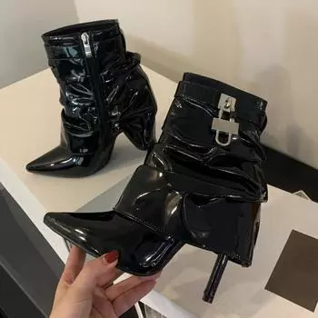 Eilyken осень-зима остроносые женские ботильоны дизайнерский стиль плиссированные молнии тонкие высокие каблуки вечерние выпускные женские туфли 35 чёрный