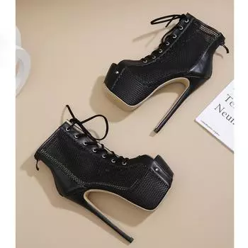 Eilyken/осенние пикантные ботинки из сетчатой ткани на платформе и высоком каблуке, сандалии, женские с открытым носком, вечерние женские туфли на шпильке для ночного клуба 35 белый