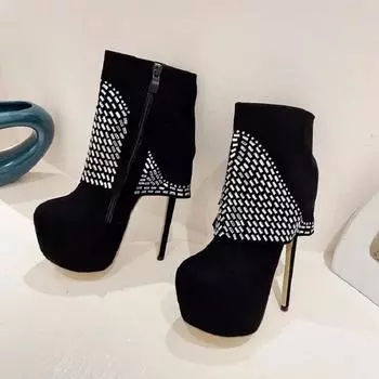 Eilyken/пикантные стильные женские босоножки на высоком каблуке-шпильке с кристаллами, дизайнерские женские туфли на платформе с молнией и круглым носком, стриптизерша для ночного клуба 35 чёрный