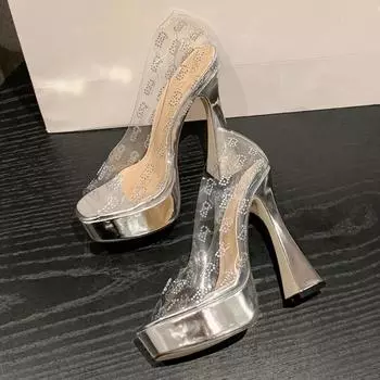 Eilyken/пикантные женские сандалии на высоком каблуке с кристаллами на платформе, дизайн, стильная женская летняя обувь из ПВХ, для свадебной вечеринки