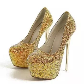 Eilyken Plus 35–45, пикантные тканевые туфли с блестками и круглым носком, свадебные женские туфли-лодочки, фетиш-обувь, лаконичные туфли для стриптиза на тонком каблуке 16 см 35 чёрный