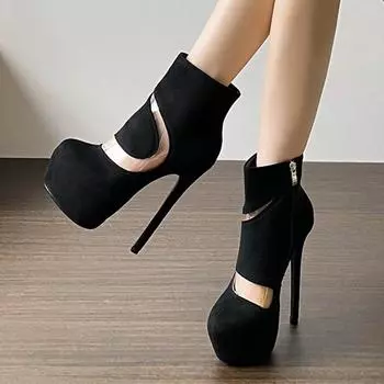 Eilyken Сексуальные женские босоножки на платформе с круглым носком, уличные сандалии на молнии, экстремальные шпильки, высокие каблуки, туфли для стриптиза 35 чёрный