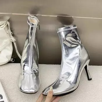 Eilyken Street Style Круглый носок лакированной кожи женские ботильоны сексуальные тонкие каблуки молния женская обувь 35 чёрный