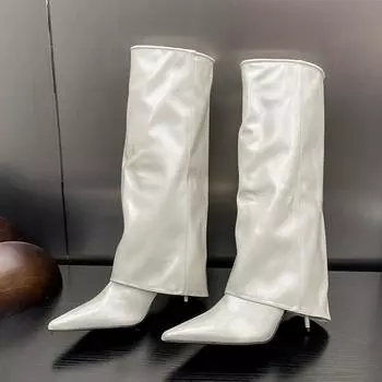 Eilyken Уличный стиль Мягкая искусственная кожа с острым носком Женские сапоги до колена Модные тонкие высокие каблуки Туфли для вечеринок 35 коричневый