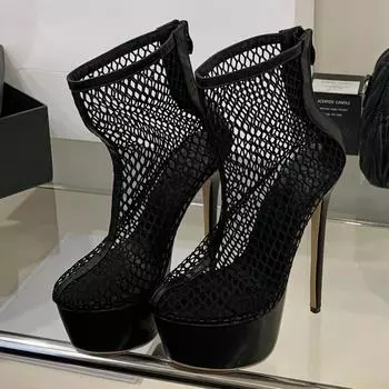 Eilyken Summer Breathable Mesh Fabric Women Ankle Boots Sandals Fashion Zipper Stiletto Heels Gladiator Shoes Zapatos Mujer 35