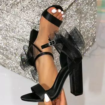 Eilyken Summer Fashion Open Toe Butterfly-knot Square Heels Women s Sandals Buckle Strap Sexy Party Shoes 35 чёрный