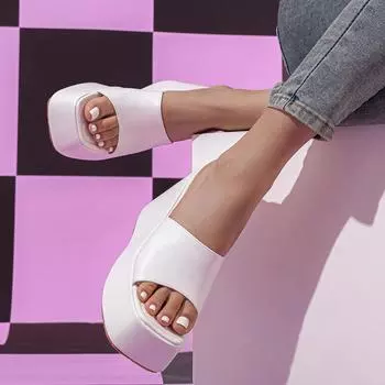 Eilyken Летние женские туфли-тапочки с квадратным носком на платформе и танкетке, модные женские сандалии на толстой подошве и высоком каблуке 35 чёрный