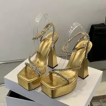 Eilyken, уличные стильные летние женские сандалии с открытым носком, на платформе, на ультра-квадратном каблуке, для ночного клуба, с пряжкой и ремешком, женская обувь золотистого, серебряного цвета