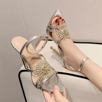 Eilyken, уличные стильные женские сандалии с пряжкой на щиколотке и ремешком на тонком высоком каблуке, дизайнерские туфли с острым носком и цветами для банкета и выпускного вечера 35 золотой