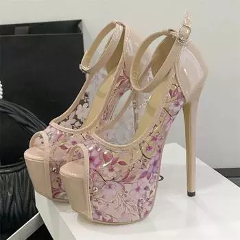 Eilyken Уличный Стиль Принт Цветок Ремешок с Пряжкой Сандалии на Платформе Женские Сексуальные Каблуки-Шпильки Клубные Туфли для Стриптиза Zapatos Mujer 35