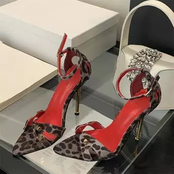 Eilyken Уличный стиль заклепки острый нос женские сандалии модные летние пряжки ремешок высокие каблуки вечерние выпускной стриптизерша обувь 35 чёрный