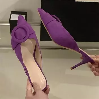 Eilyken Высококачественные женские тапочки с неглубокой пряжкой на ремешке, модные, с острым носком, на тонком каблуке, повседневные туфли-мюли для вечеринок 35 чёрный